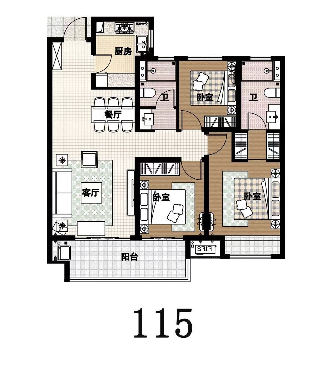 建业花园里3室2厅1厨2卫建面115.00㎡